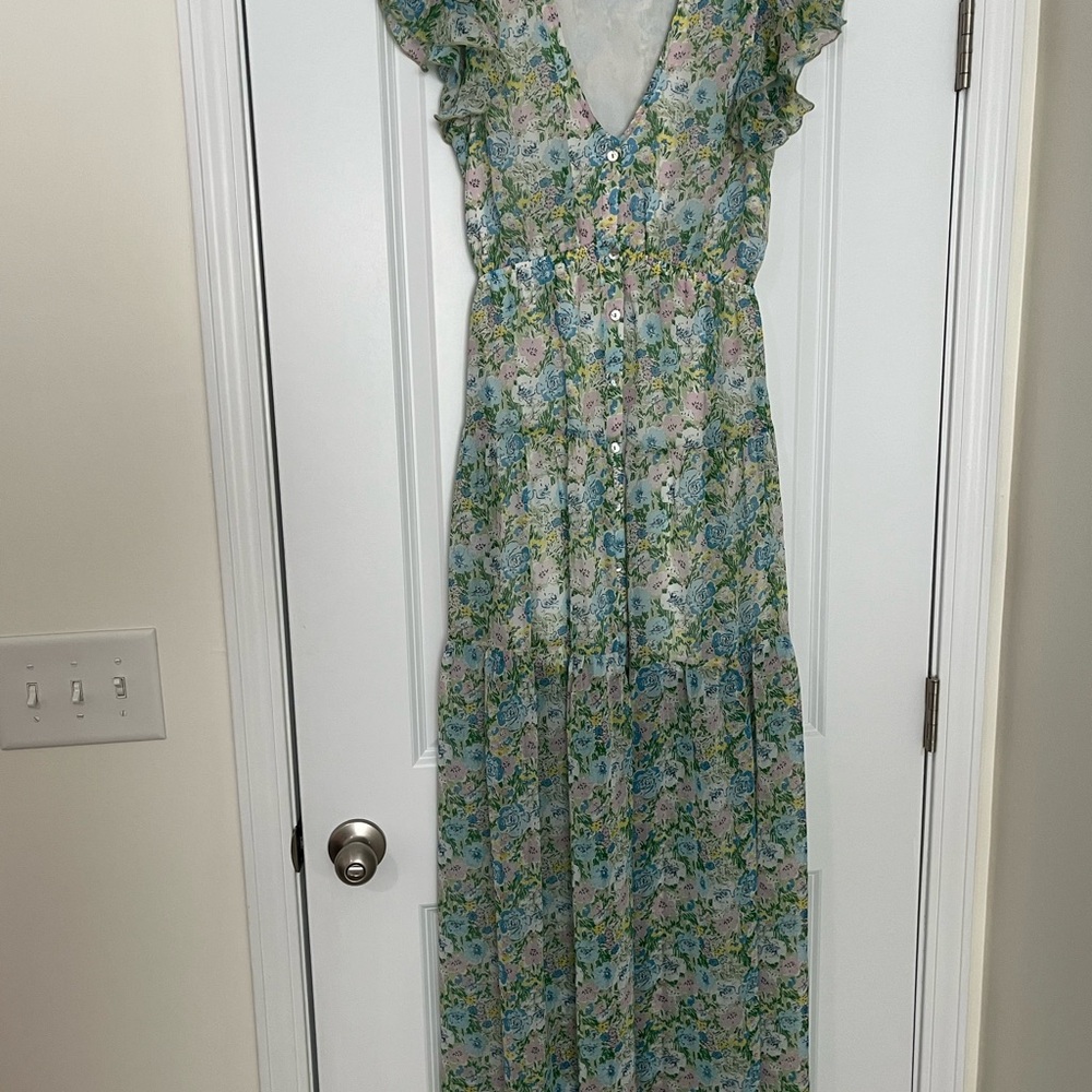 Aakaa Floral Maxi Sundress with Flutter Sleeves